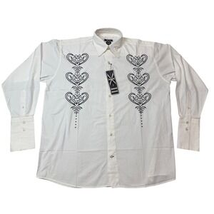 VTG KX COUTURE White Long Sleeve Button Up Shirt Men's XXL Embellished Cotton
